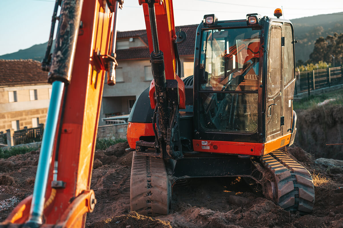 Backhoe excavator at a construction site