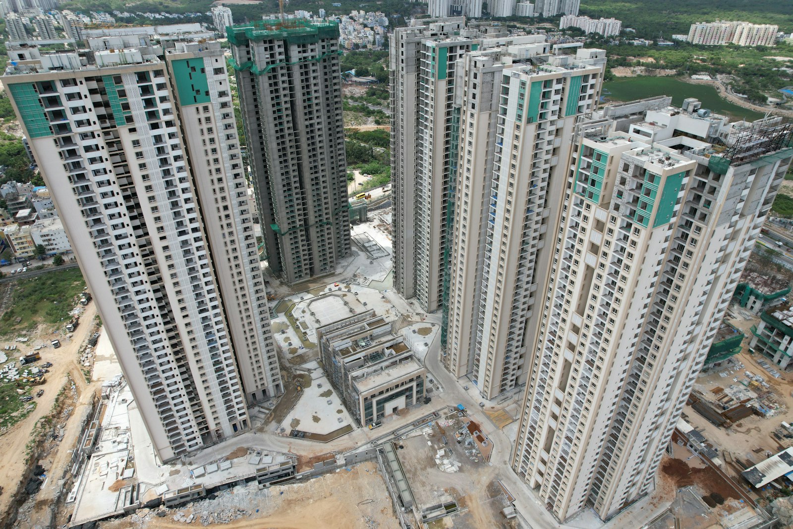 Aerial view of a building under construction in Hitech City, Hyderabad