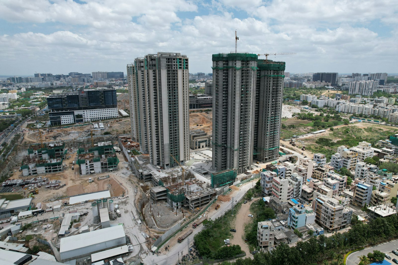 Aerial view of an apartment building under construction in Hyderabad